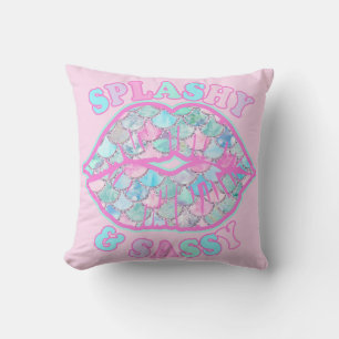 Girly Splashy & Sassy Pink Turquoise Mermaid Kiss Cushion