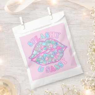Girly Splashy & Sassy Pink Turquoise Mermaid Kiss Favour Bag