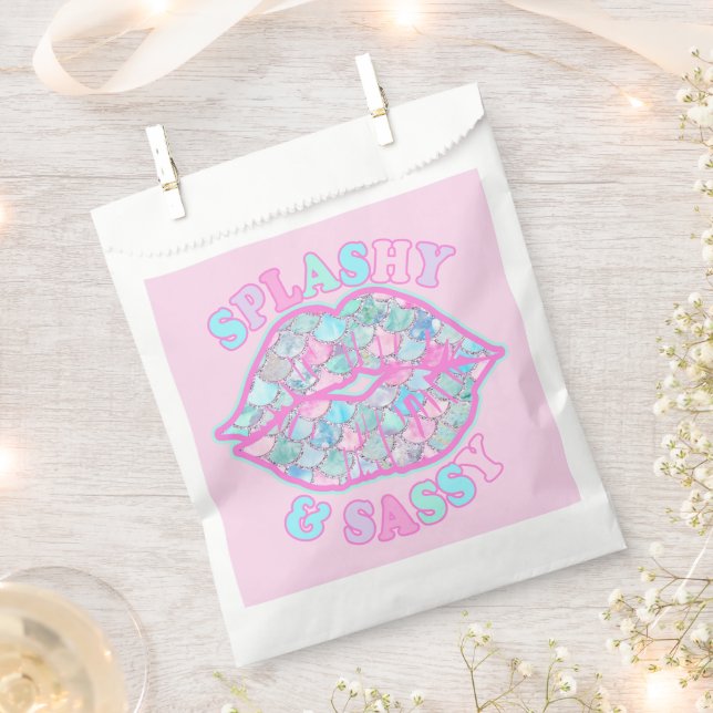 Girly Splashy & Sassy Pink Turquoise Mermaid Kiss Favour Bag (Clipped)