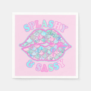 Girly Splashy & Sassy Pink Turquoise Mermaid Kiss Napkin