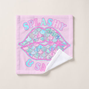 Girly Splashy & Sassy Pink Turquoise Mermaid Kiss Wash Cloth