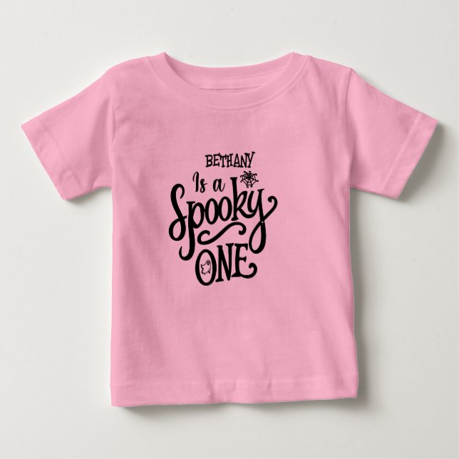 Girly Spooky One First Birthday Halloween Baby T-Shirt (Front)