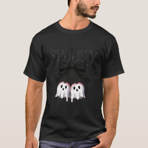 Girly Spooky Season Coquette Bow Cherry Ghost Hall T-Shirt