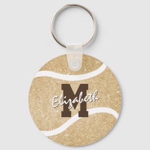 girly sports gold monogrammed tennis bag tag key ring