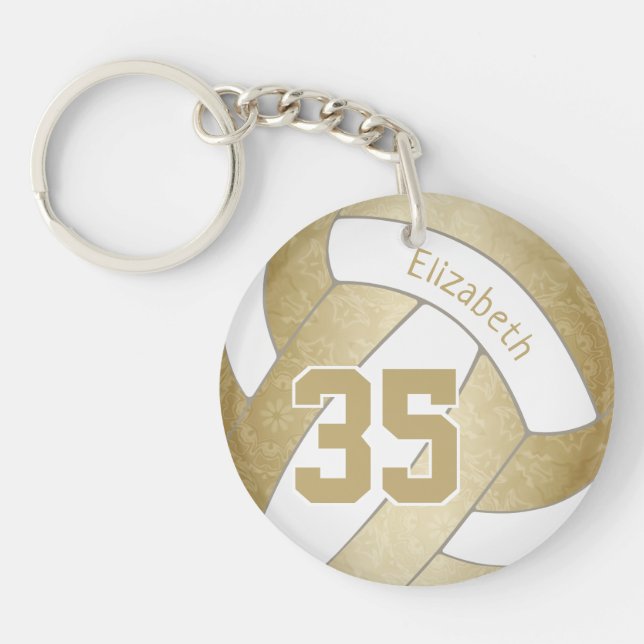 girly sports gold white volleyball key ring (Front)