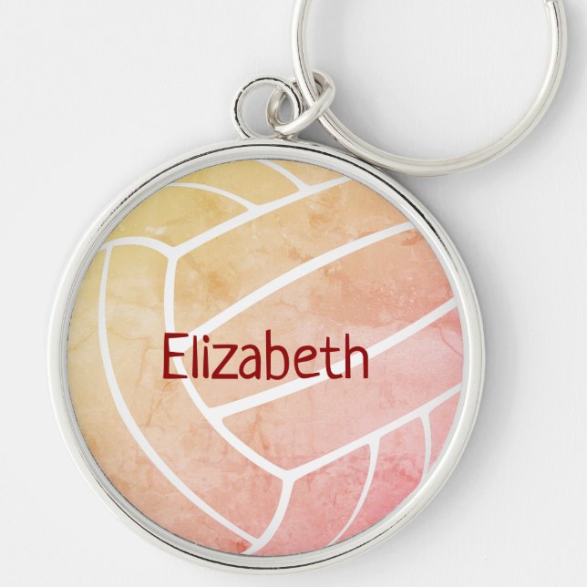 girly sports peach pink custom name volleyball key ring (Front)