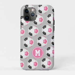 Girly sports pink black white soccer balls pattern Case-Mate iPhone case