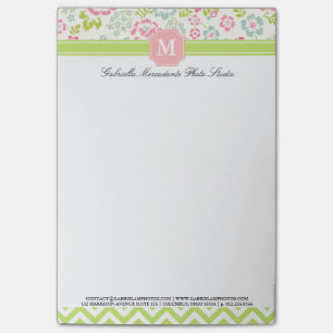 Girly Spring Floral Chevron Personalised Monogram Post-it Notes