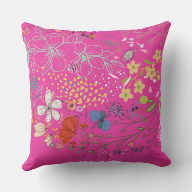 Girly Spring Floral Violet  Cushion (Back)
