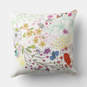 Girly Spring Floral White  Cushion