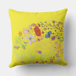Girly Spring Floral Yellow  Cushion
