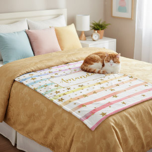 Girly stripes and stars personalised fleece blanket