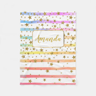 Girly stripes and stars  personalised fleece blanket