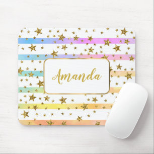 Girly stripes and stars personalised mouse pad
