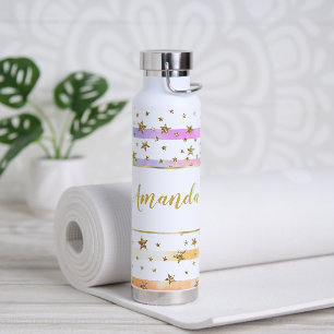Girly stripes and stars  personalised water bottle
