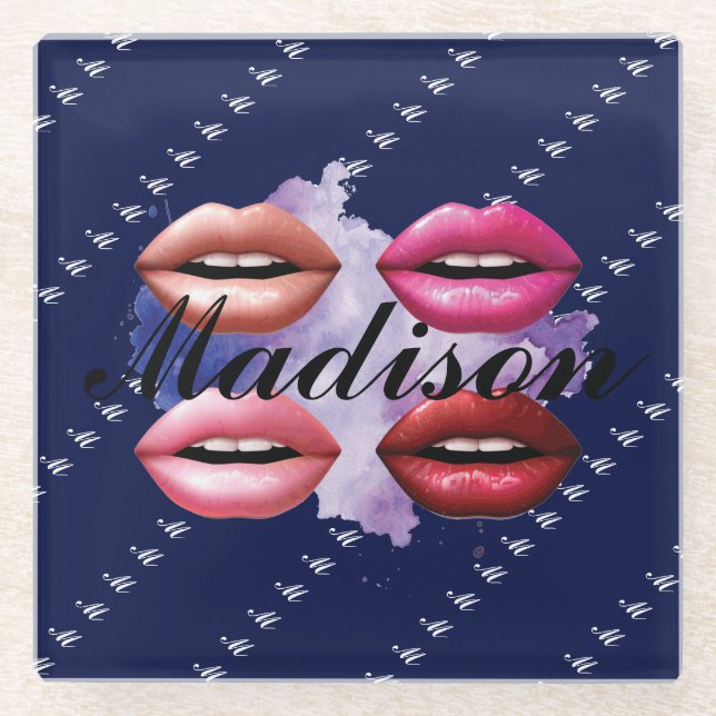 Girly Style Lips Beauty Custom Personalised Glass Coaster (Front)