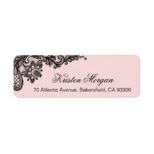 Girly Stylish Blush Light Pink with Black Lace Return Address Label