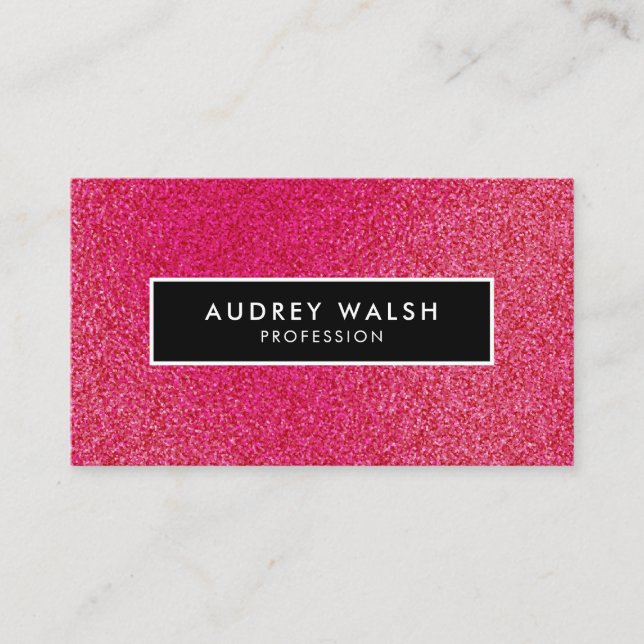 Girly Stylish Faux Magenta Glitter  Black Business Card (Front)