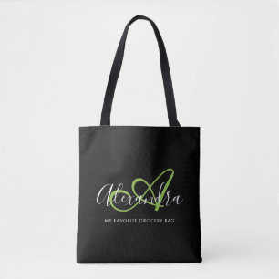 Girly Stylish Green Elegant Script Name Monogram Tote Bag