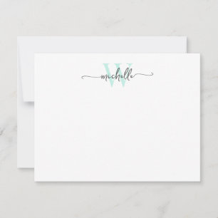 Girly Stylish Grey Aqua Monogram Name Script Card