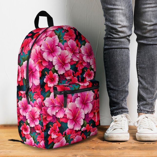Girly Stylish Hibiscus Summer Tropical Flower Pink Printed Backpack (Girly Stylish Hibiscus Summer Tropical Flower Pink Printed Backpack
)