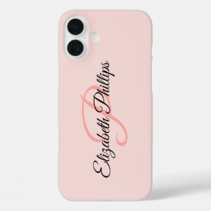 Girly Stylish Misty Rose  Monogram Letter iPhone 16 Plus Case