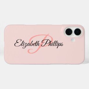 Girly Stylish Misty Rose Monogram Letter iPhone 16 Plus Case