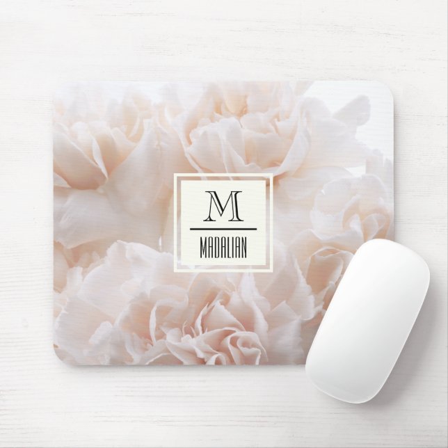 Girly stylish monogram pink pastel floral photo mouse pad (With Mouse)