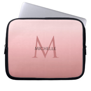 Girly Stylish Trendy Rose Gold Template Monogram Laptop Sleeve