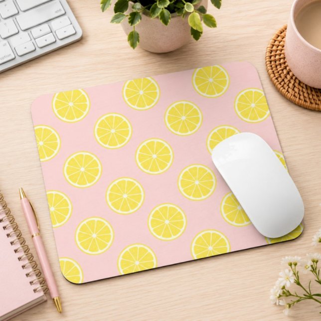 Girly Summer Aesthetic Pink Lemon Slice Mouse Pad (pink lemon mouse pad, lemon mousepad, citrus desk accessory, aesthetic mouse pad, cute office decor,)