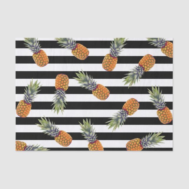 Girly Summer Pineapple Pattern | Black Striped Tissue Paper (Front)