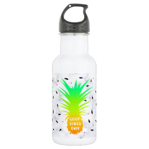 girly summer tropical pineapple white marble 532 ml water bottle