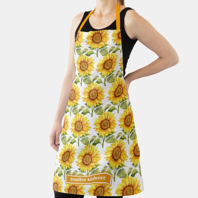 Girly Sunflowers Floral  Apron (Insitu)