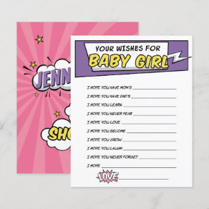 Girly Superhero Comic Book Shower Wishes for baby
