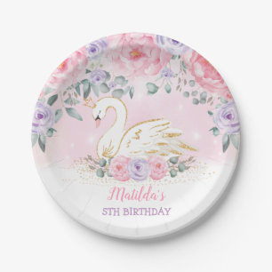 Girly Swan Princess Pink Purple Birthday Party Paper Plate