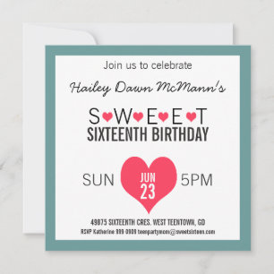 Girly Sweet 16 Party Choose Border Colour Invitation