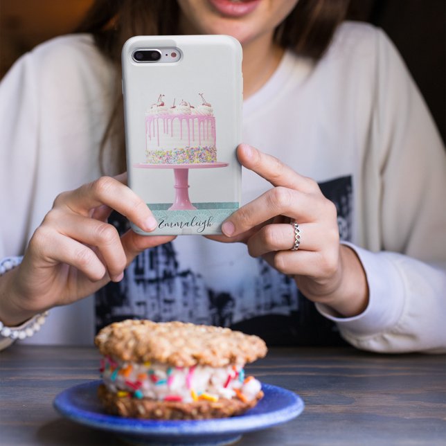 Girly Sweet 16 Pink Birthday Cake Monogrammed Case-Mate iPhone Case (Creator Uploaded)