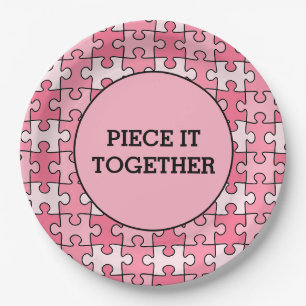 Girly Sweet Pink Black Piece It Together Puzzle Paper Plate