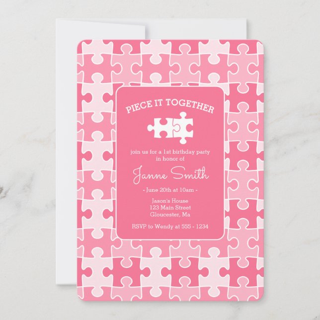 Girly Sweet Pink Piece It Together Puzzle Birthday Invitation (Front)