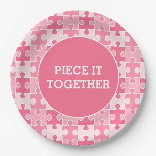 Girly Sweet Pink Piece It Together Puzzle  Paper Plate (Front)