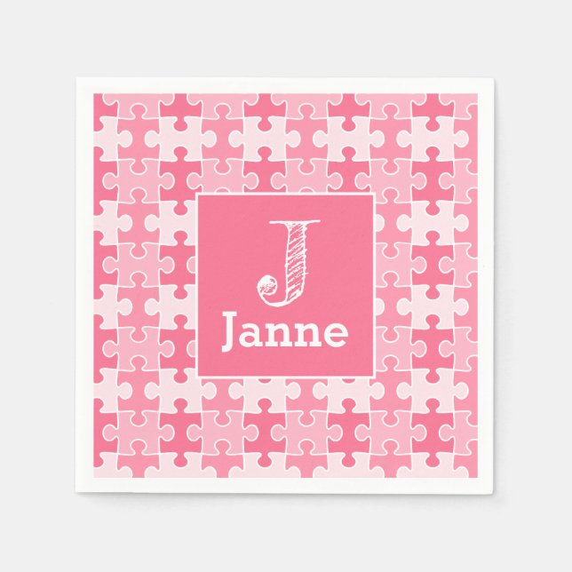 Girly Sweet Pink Puzzle Pieces Birthday Napkin (Front)