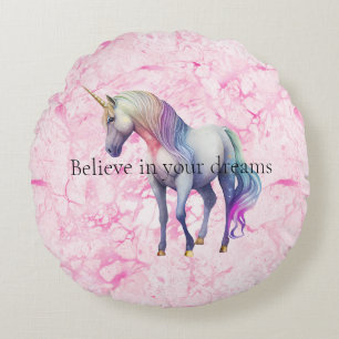 Girly Swirly Pink Unicorn Swirls Round Cushion