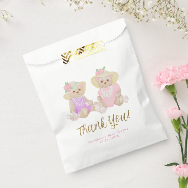 Girly Tea Party Bears Baby Shower Thank You Favour Bag (Sealed)