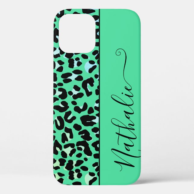 Girly Teal Animal Print Pattern Custom Name Cool Case-Mate iPhone Case (Back)