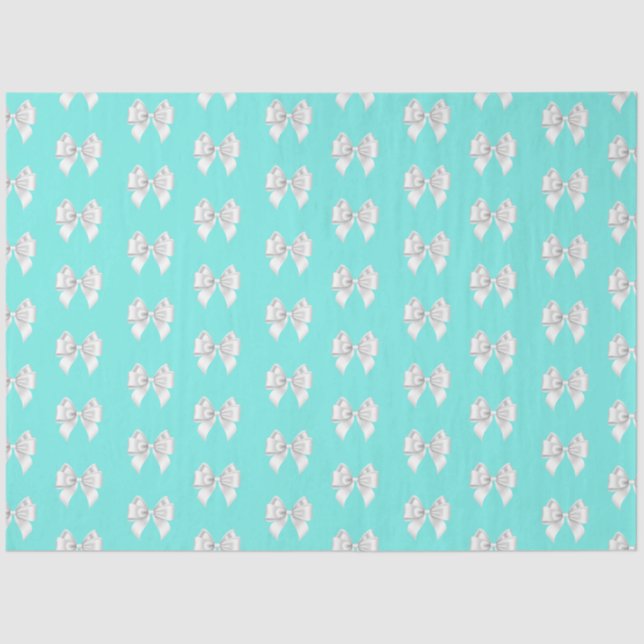 Girly Teal Aqua Blue Tiffany Theme White Bow Tissue Paper (Front)