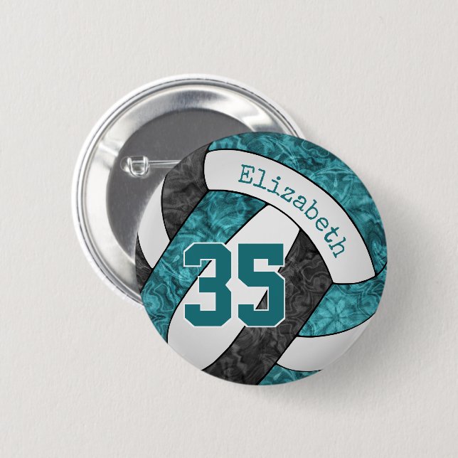 girly teal black volleyball club team colours  6 cm round badge (Front & Back)