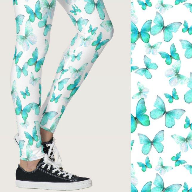 Girly teal butterfly whimsical patterned leggings (Creator Uploaded)