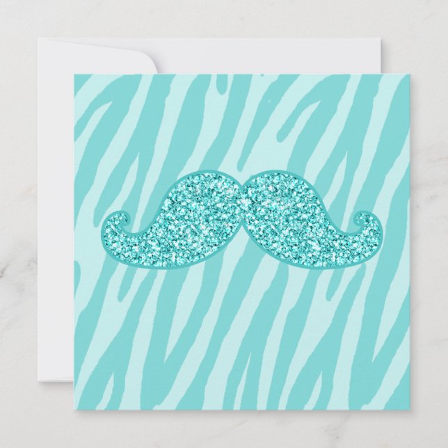 GIRLY TEAL GLITTER MUSTACHE ZEBRA STRIPES (Front)