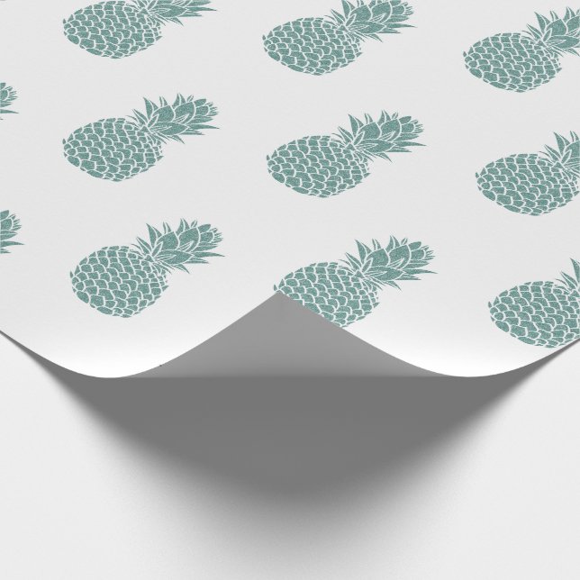 Girly Teal Glitter Pineapple Pattern Wrapping Paper (Corner)