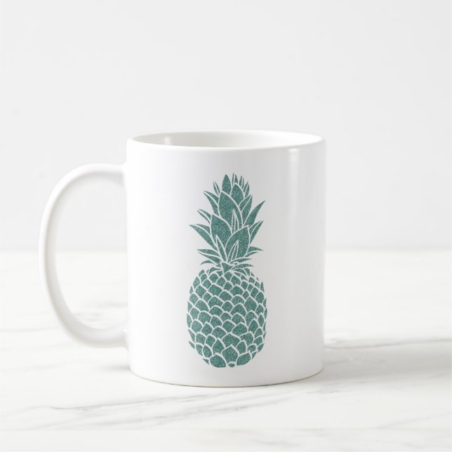 Girly Teal Glitter Pineapple Sparkle Coffee Mug (Left)